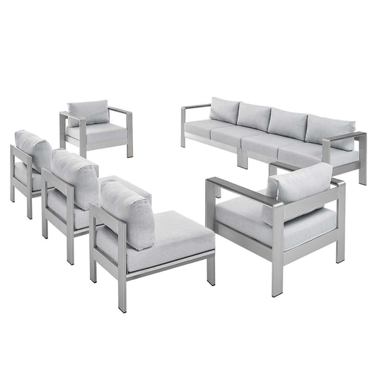 Shore Sunbrella® Fabric Outdoor Patio Aluminum 7 Piece Sectional Sofa Set