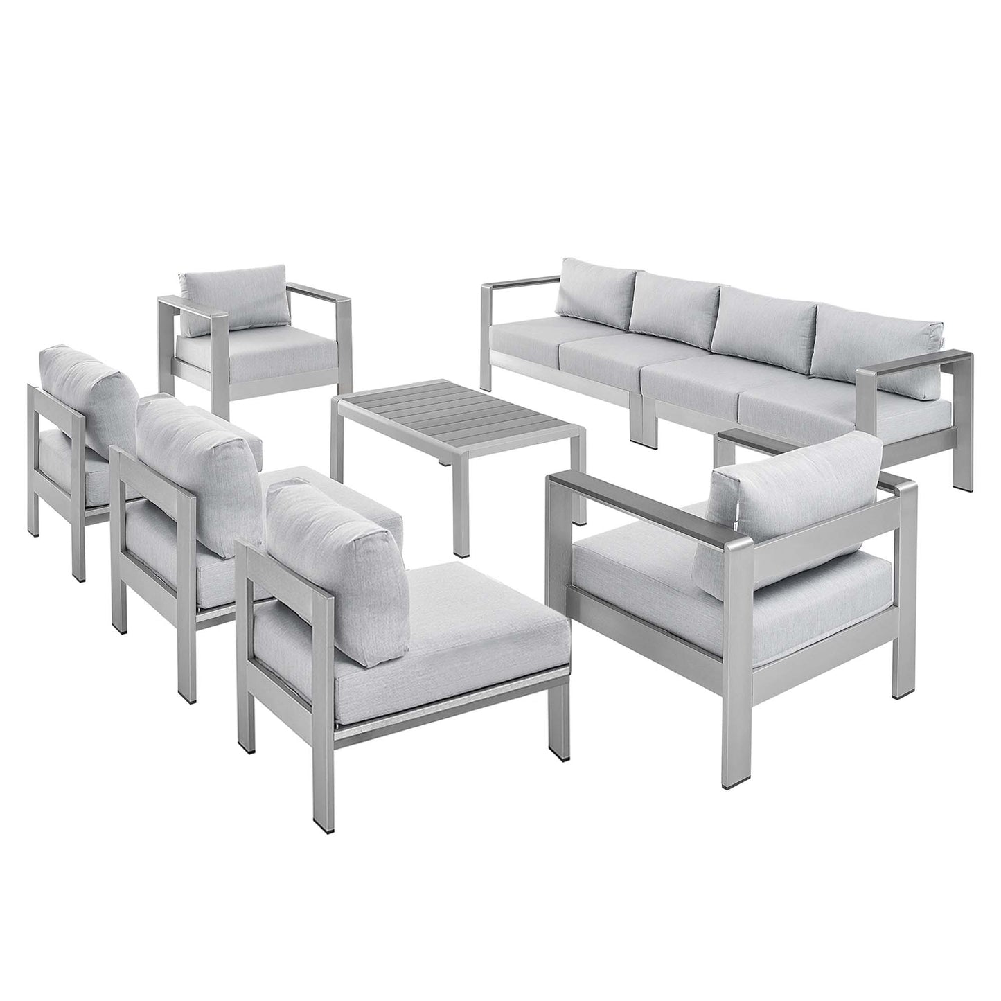 Shore Sunbrella® Fabric Outdoor Patio Aluminum 8 Piece Sectional Sofa Set