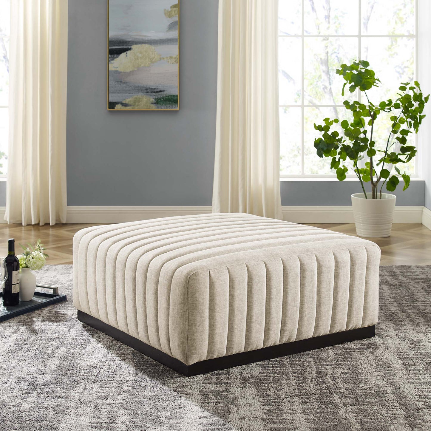 Conjure Channel Tufted Upholstered Fabric Ottoman