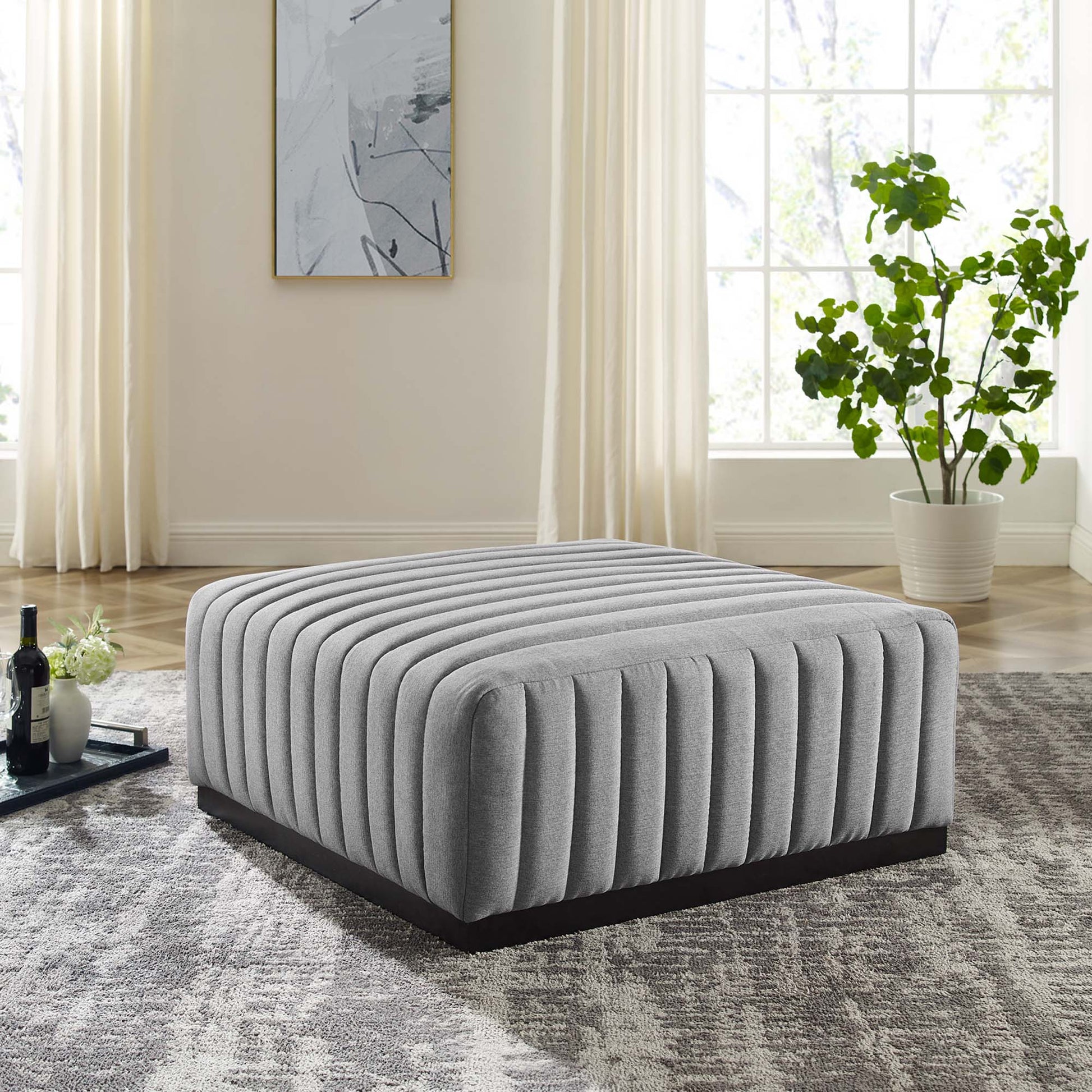 Conjure Channel Tufted Upholstered Fabric Ottoman