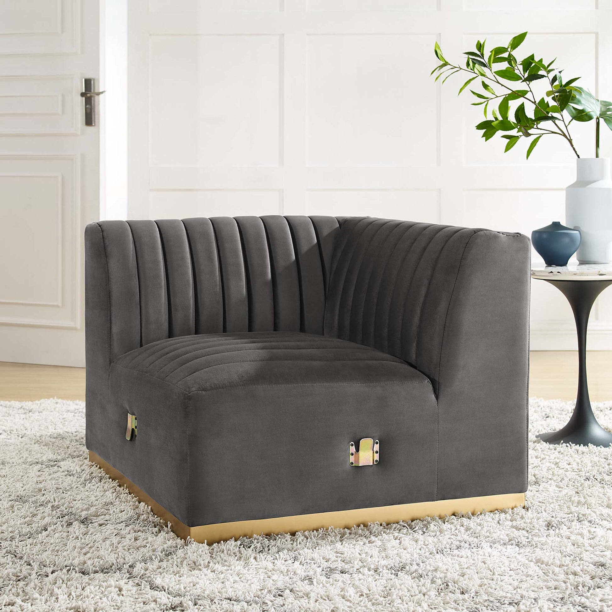 Conjure Channel Tufted Performance Velvet Left Corner Chair