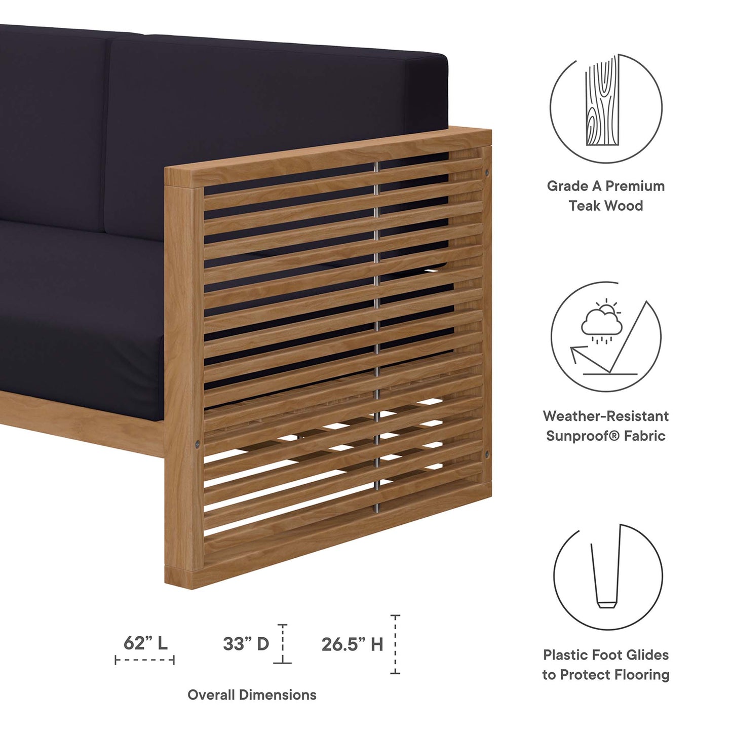 Carlsbad Teak Wood Outdoor Patio Loveseat