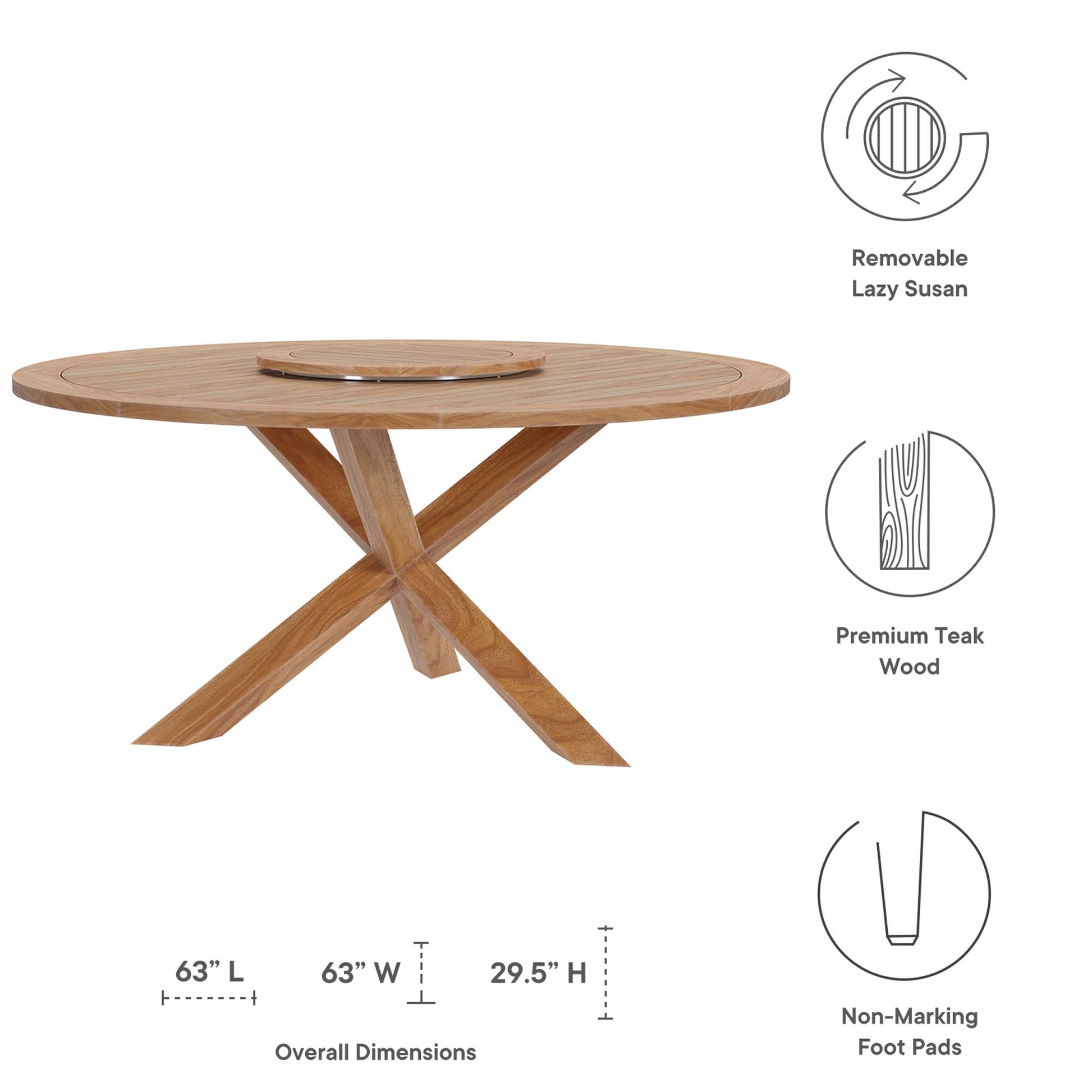 Wellspring 63" Outdoor Patio Teak Wood Dining Table