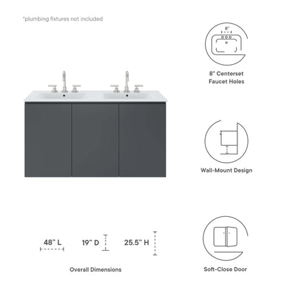 Bryn 48" Wall-Mount Double Sink Bathroom Vanity