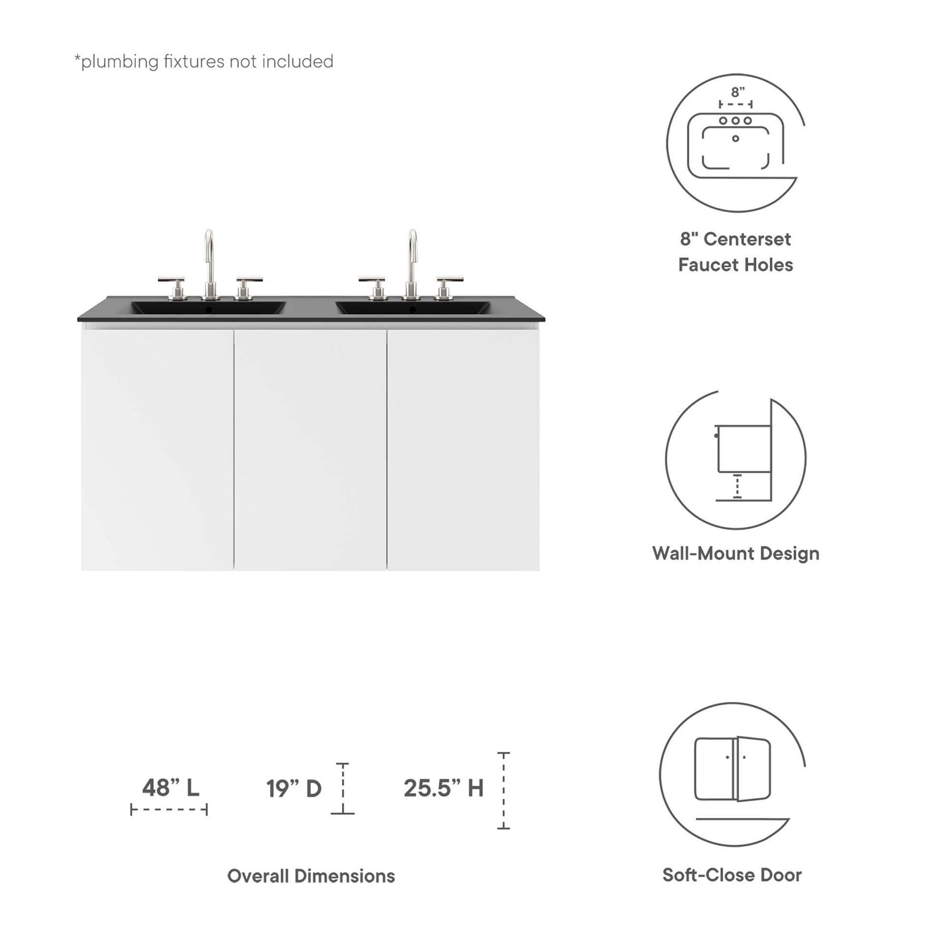 Bryn 48" Wall-Mount Double Sink Bathroom Vanity