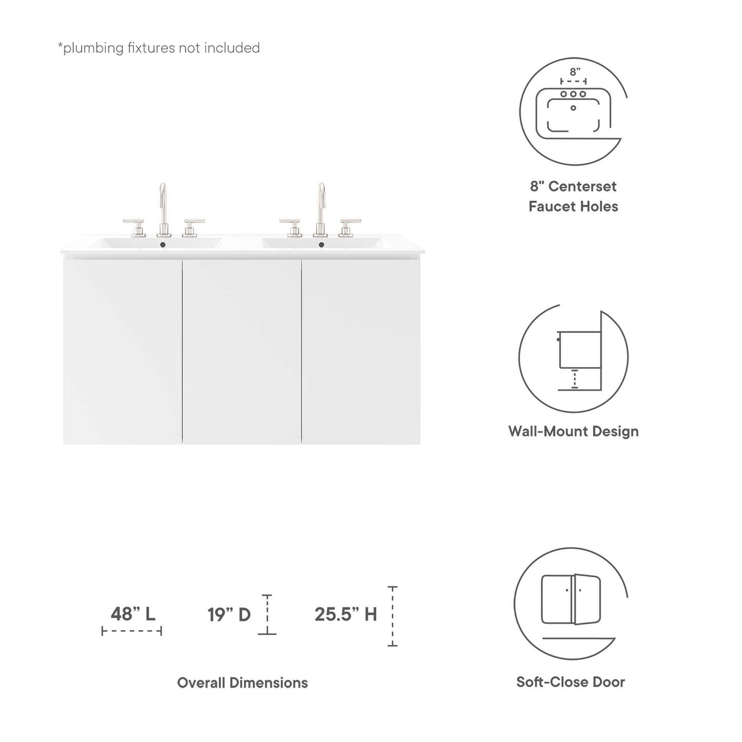 Bryn 48" Wall-Mount Double Sink Bathroom Vanity