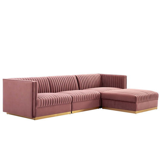 Sanguine Channel Tufted Performance Velvet 4-Piece Modular Sectional Sofa