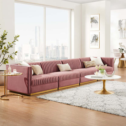 Sanguine Channel Tufted Performance Velvet 4-Seat Modular Sectional Sofa