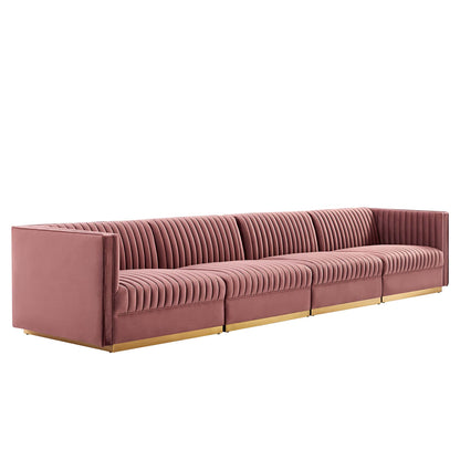 Sanguine Channel Tufted Performance Velvet 4-Seat Modular Sectional Sofa