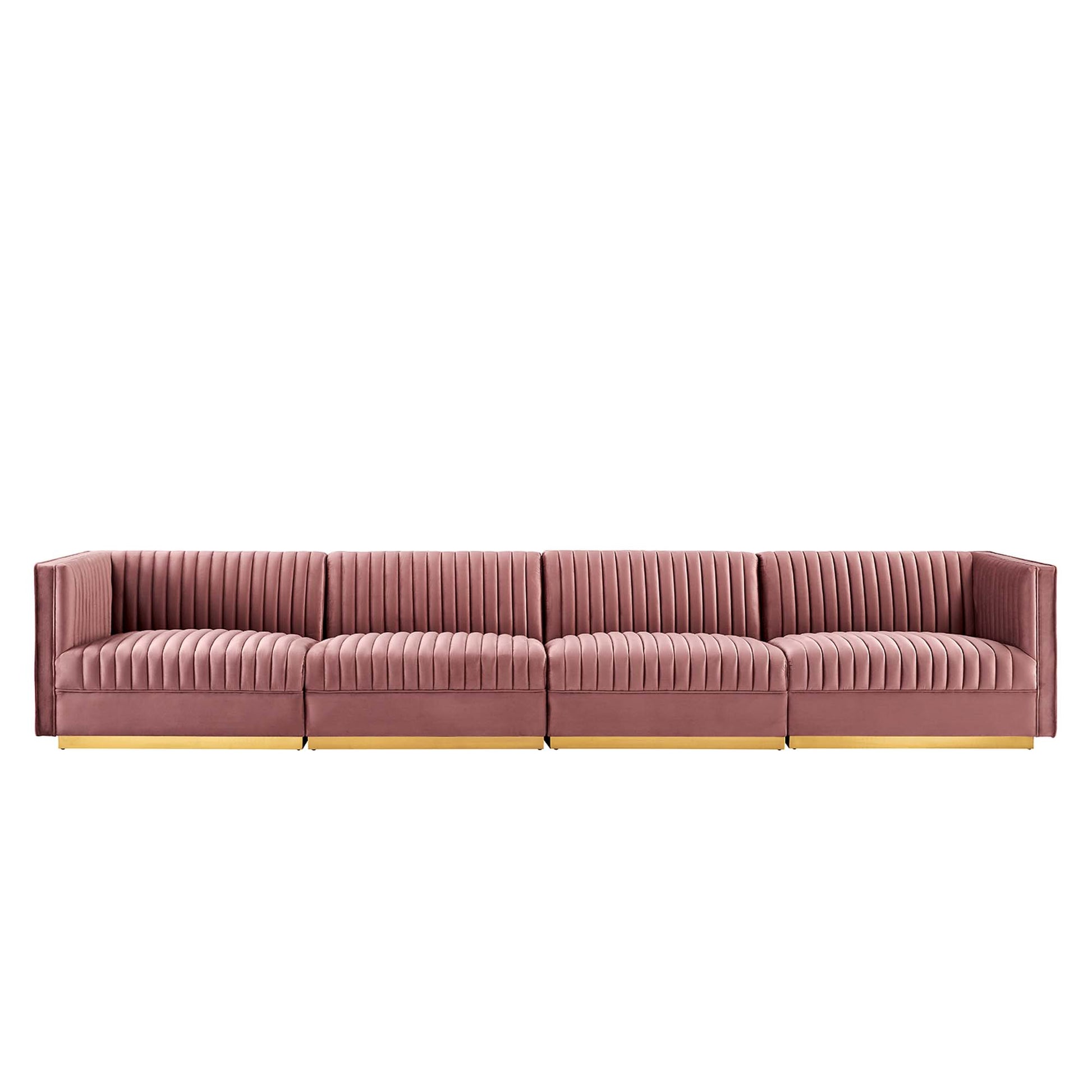 Sanguine Channel Tufted Performance Velvet 4-Seat Modular Sectional Sofa