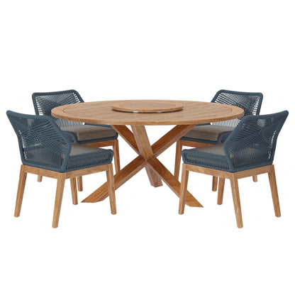 Wellspring 5-Piece Outdoor Patio Teak Wood Dining Set