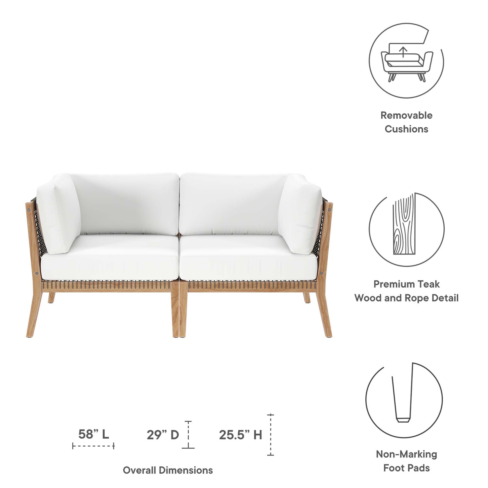 Clearwater Outdoor Patio Teak Wood Loveseat