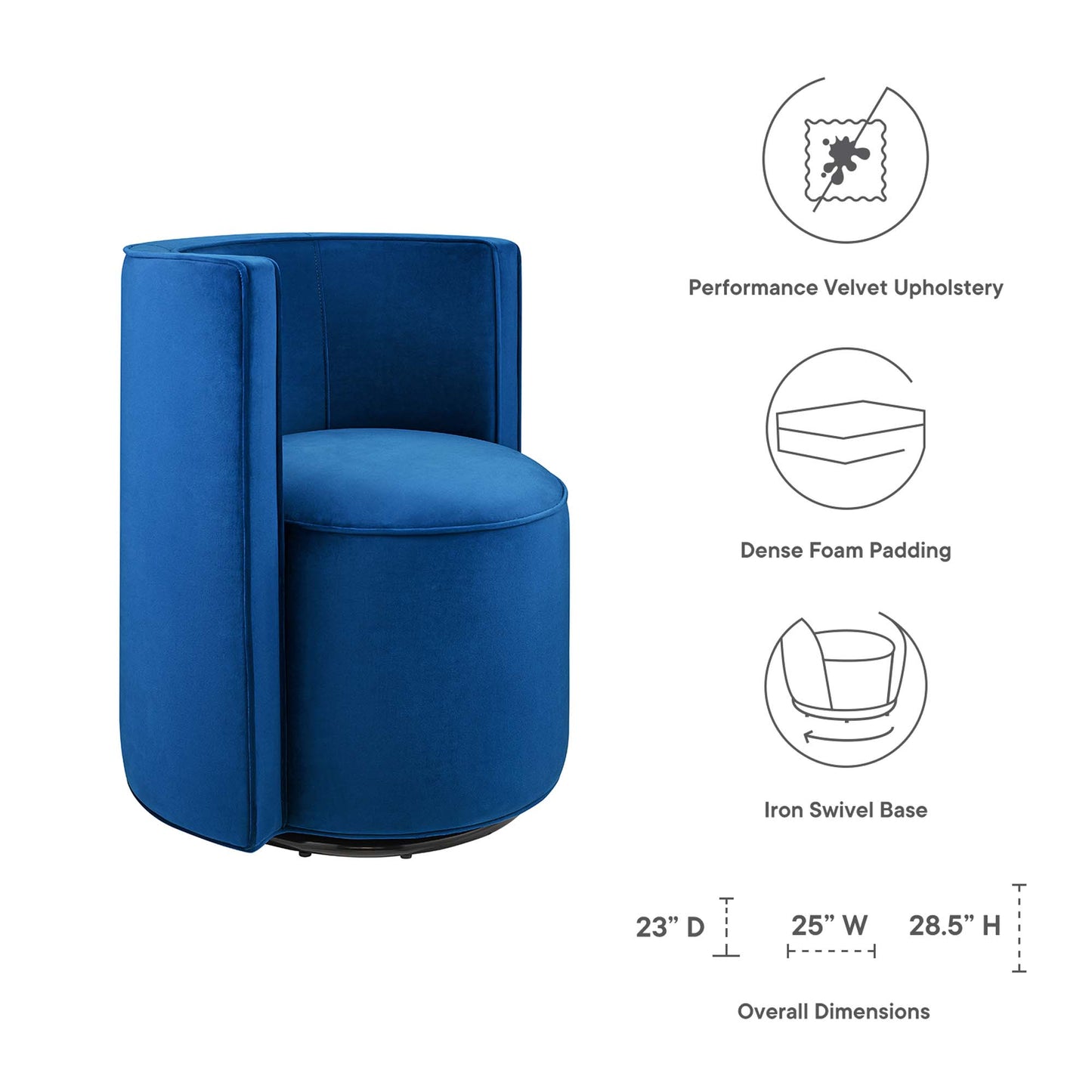 Della Performance Velvet Fabric Swivel Chair