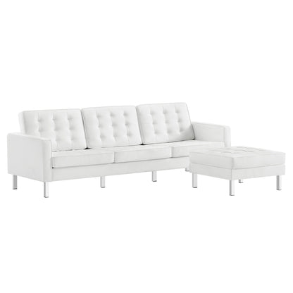 Loft Tufted Vegan Leather Sofa and Ottoman Set