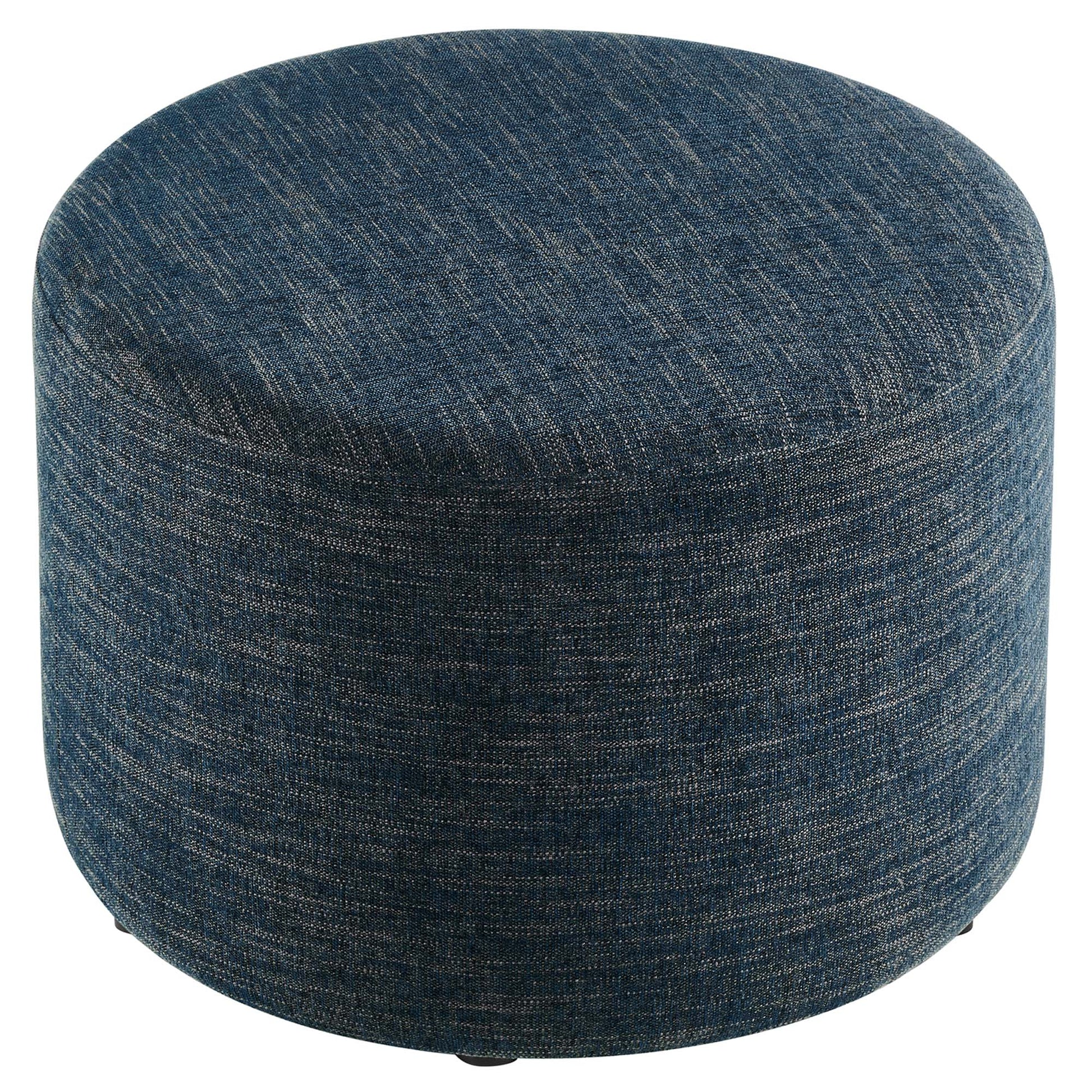 Callum Large 23" Round Woven Heathered Fabric Upholstered Ottoman