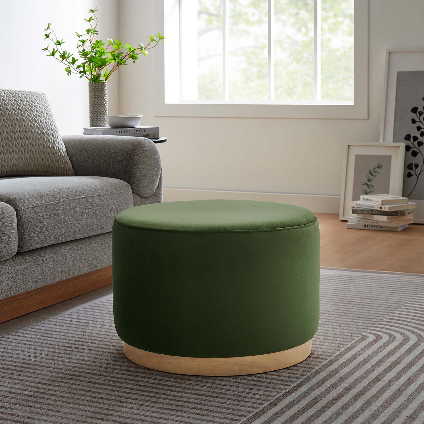 Tilden Large 23" Round Performance Velvet Upholstered Ottoman