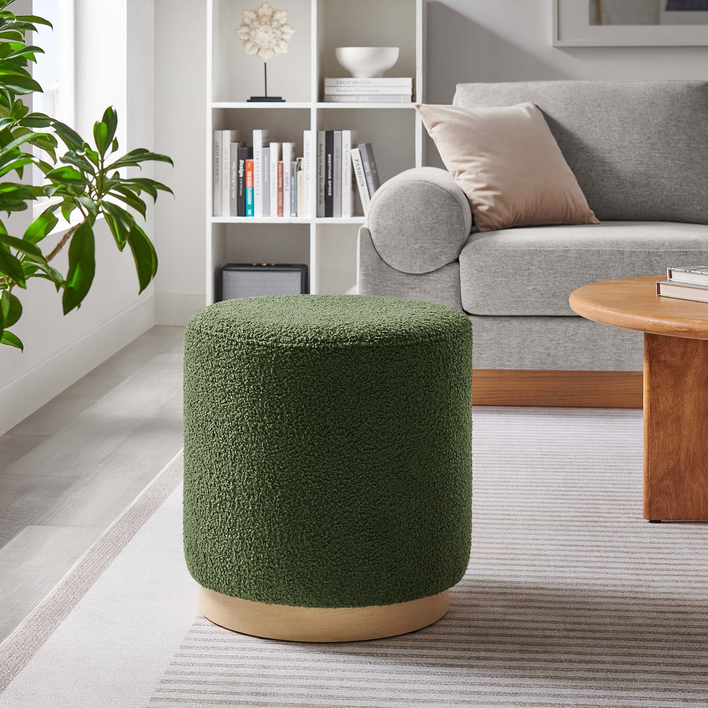 Tilden 16" Round Sherpa Upholstered Ottoman