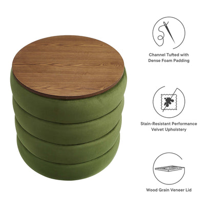 Mezzo Round Performance Velvet Storage Ottoman