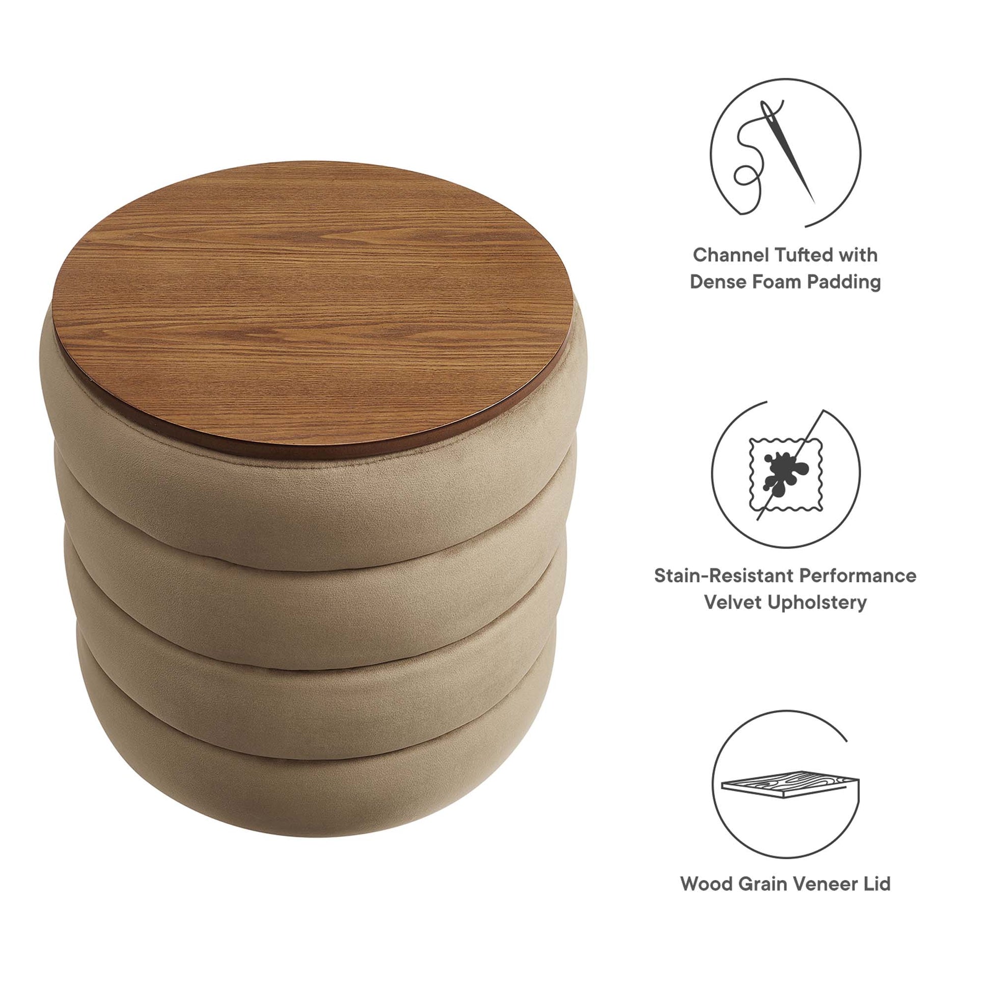 Mezzo Round Performance Velvet Storage Ottoman