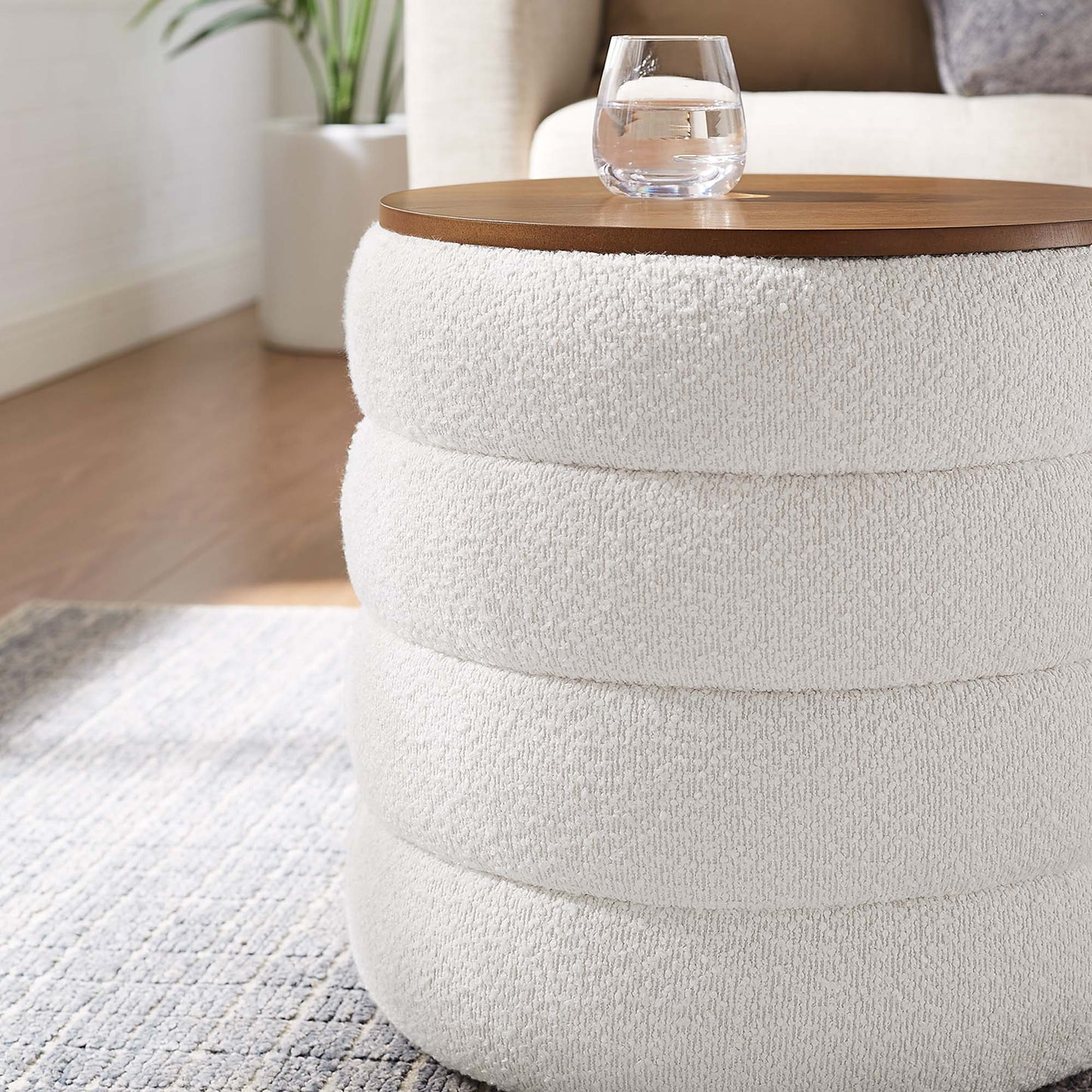 Mezzo Round Boucle Fabric Storage Ottoman