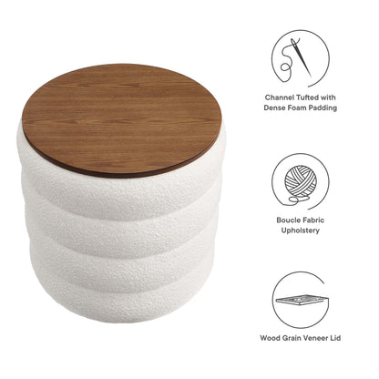 Mezzo Round Boucle Fabric Storage Ottoman