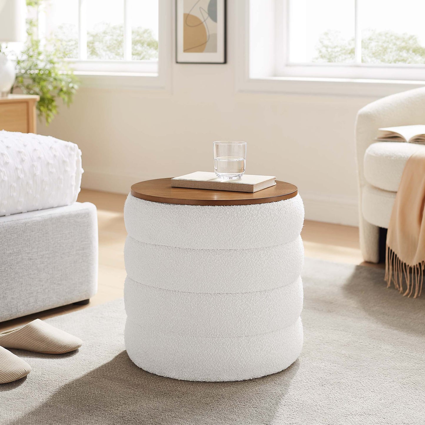 Mezzo Round Boucle Fabric Storage Ottoman