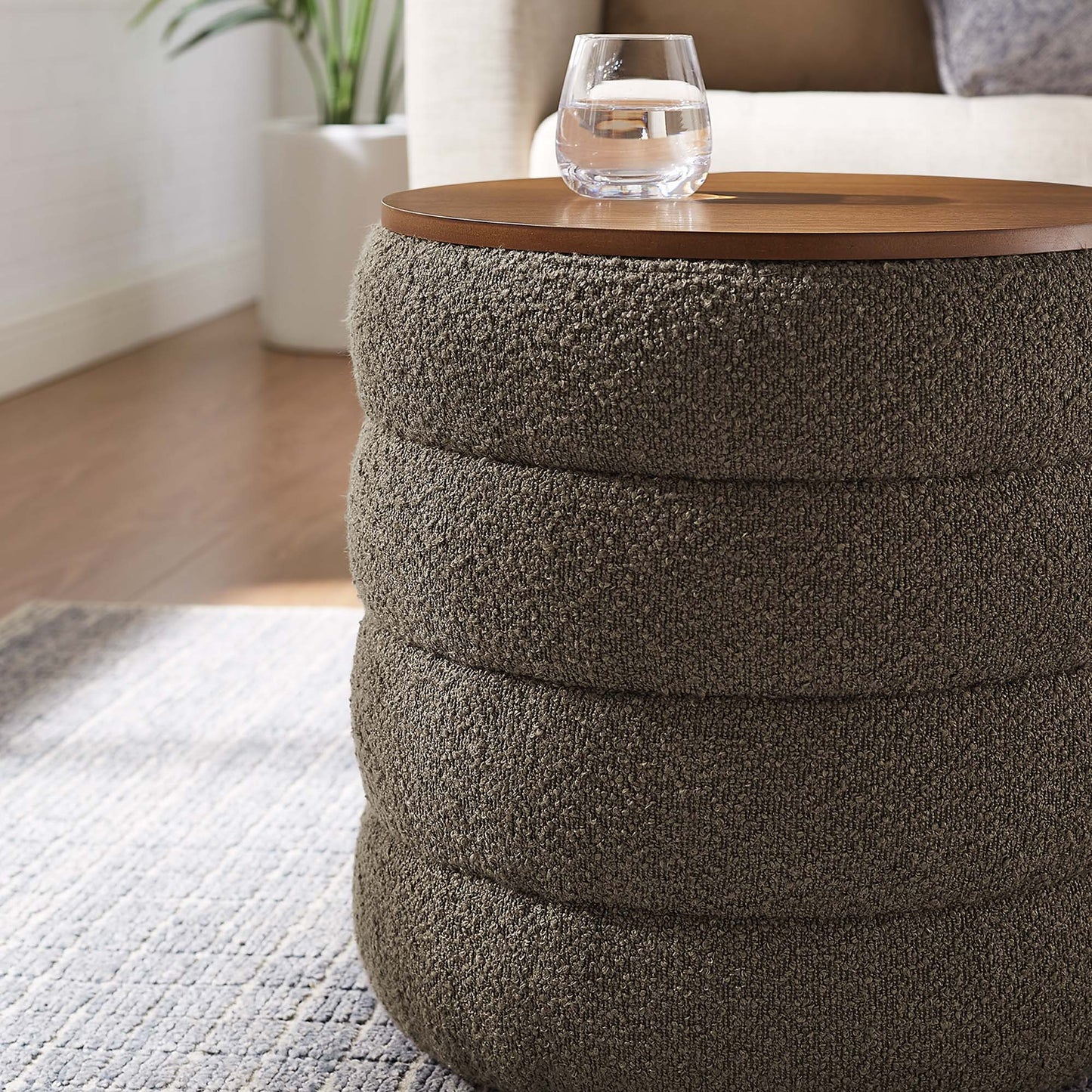 Mezzo Round Boucle Fabric Storage Ottoman