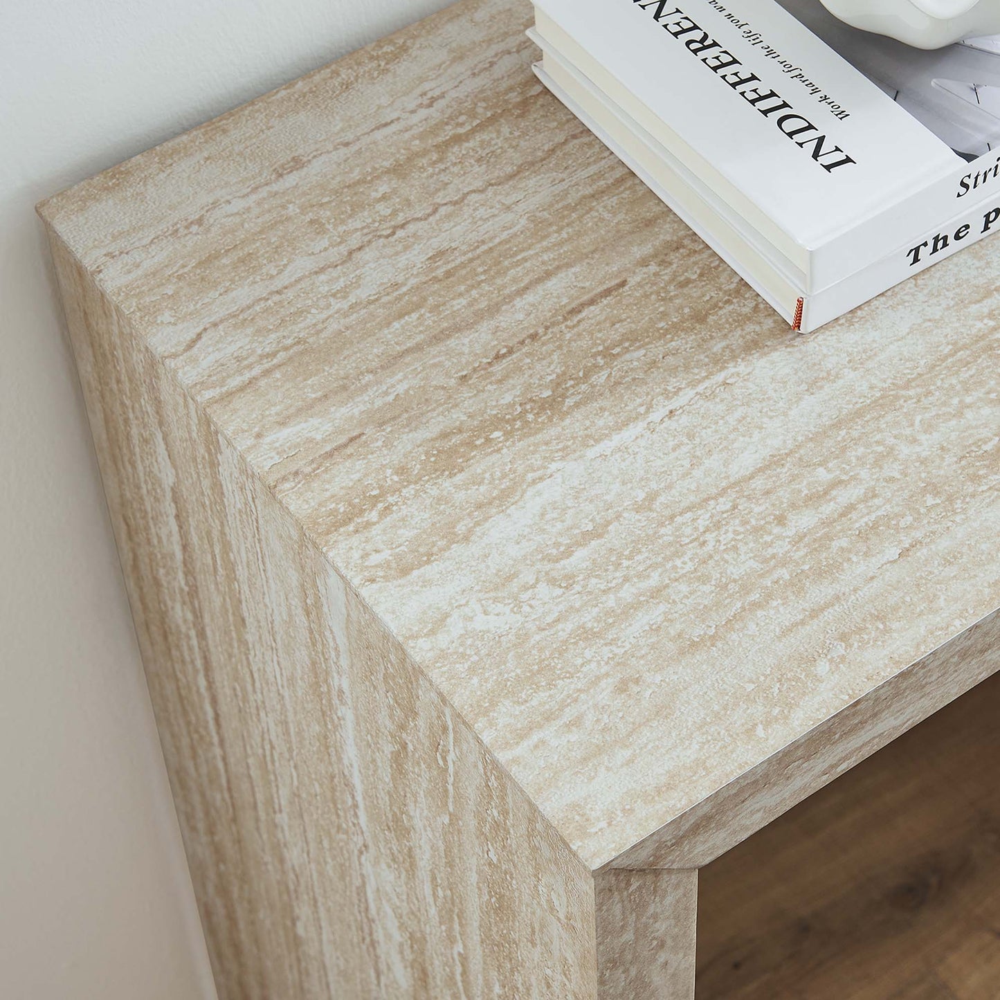 Mirella Faux Travertine Console Table