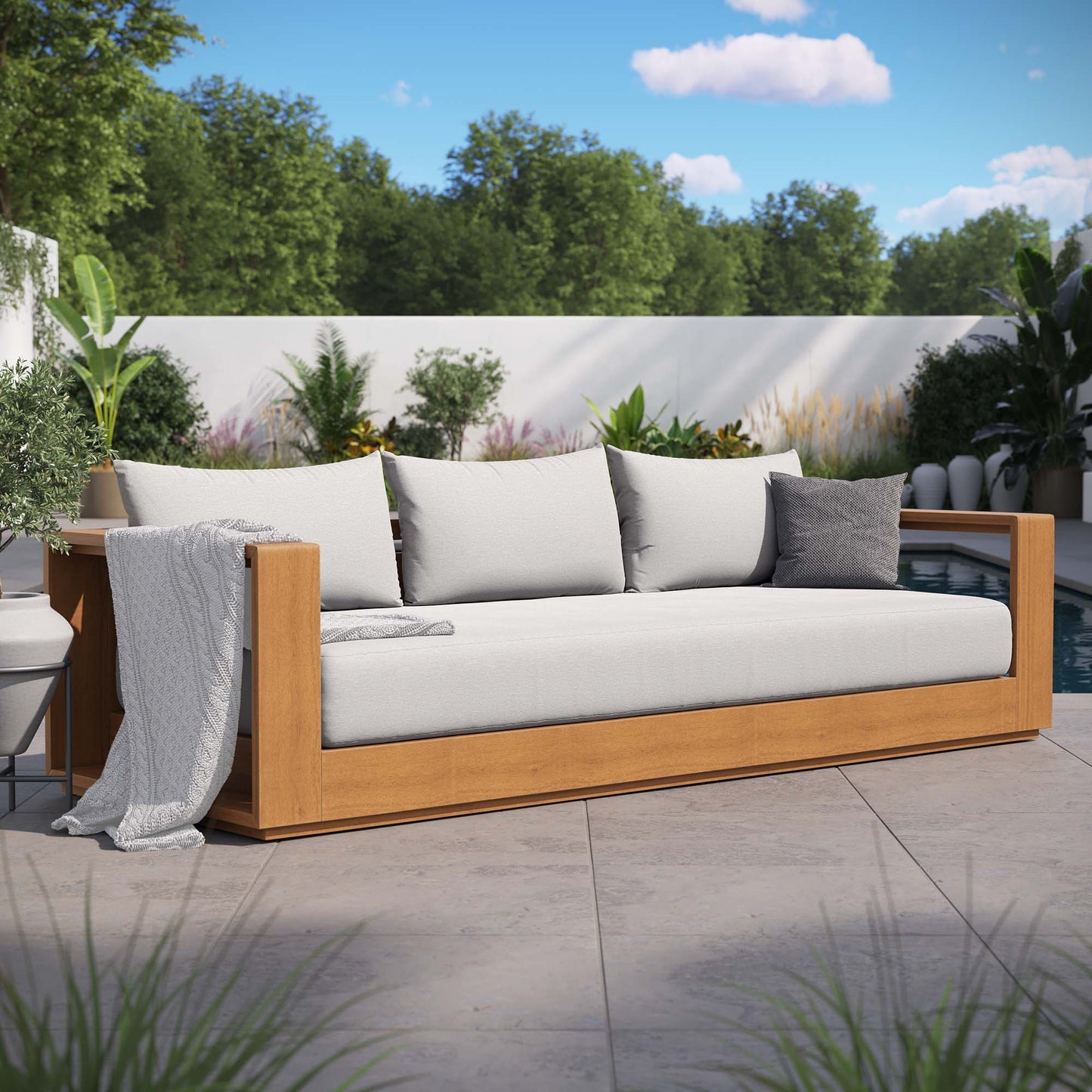 Tahoe Outdoor Patio Acacia Wood Sofa