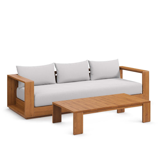 Tahoe Outdoor Patio Acacia Wood 2-Piece Sofa and Coffee Table Set