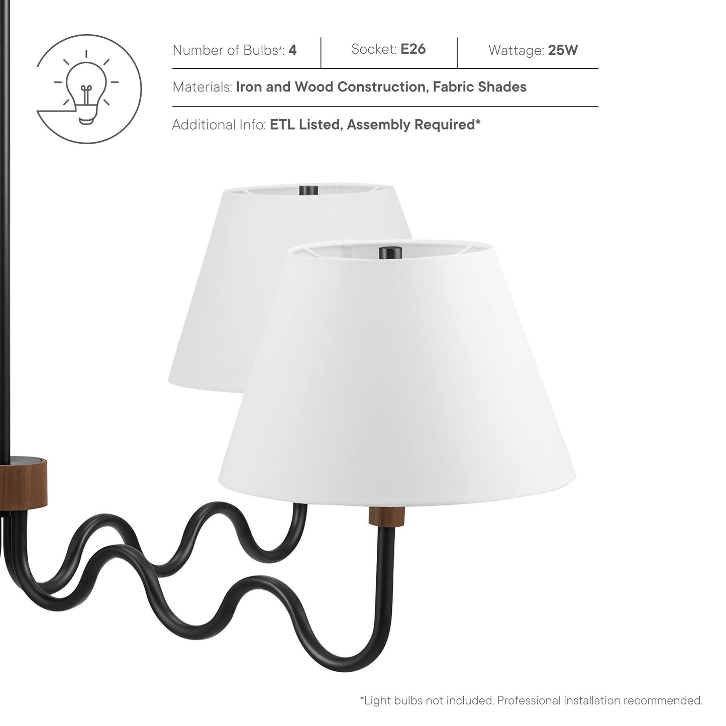 Sunlit Squiggle 4-Arm Pendant Light by KB Supply