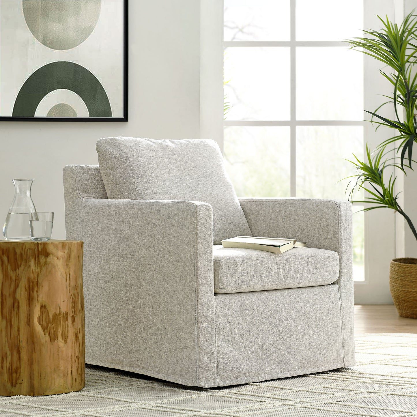 Serene Linen Slipcovered Swivel Armchair by KB Supply