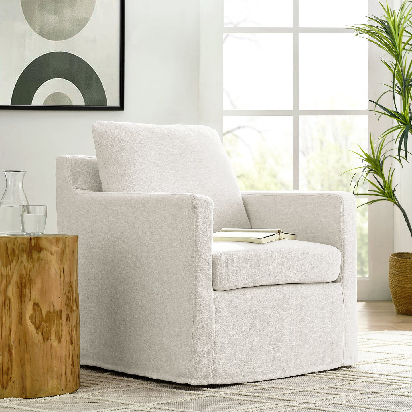 Serene Linen Slipcovered Swivel Armchair by KB Supply