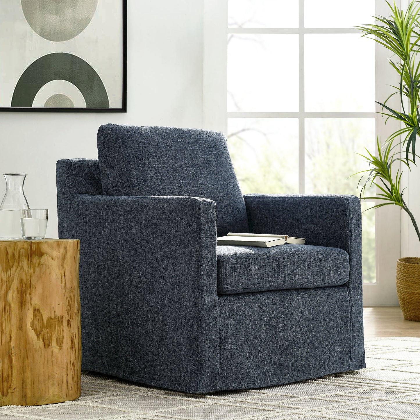 Serene Linen Slipcovered Swivel Armchair by KB Supply