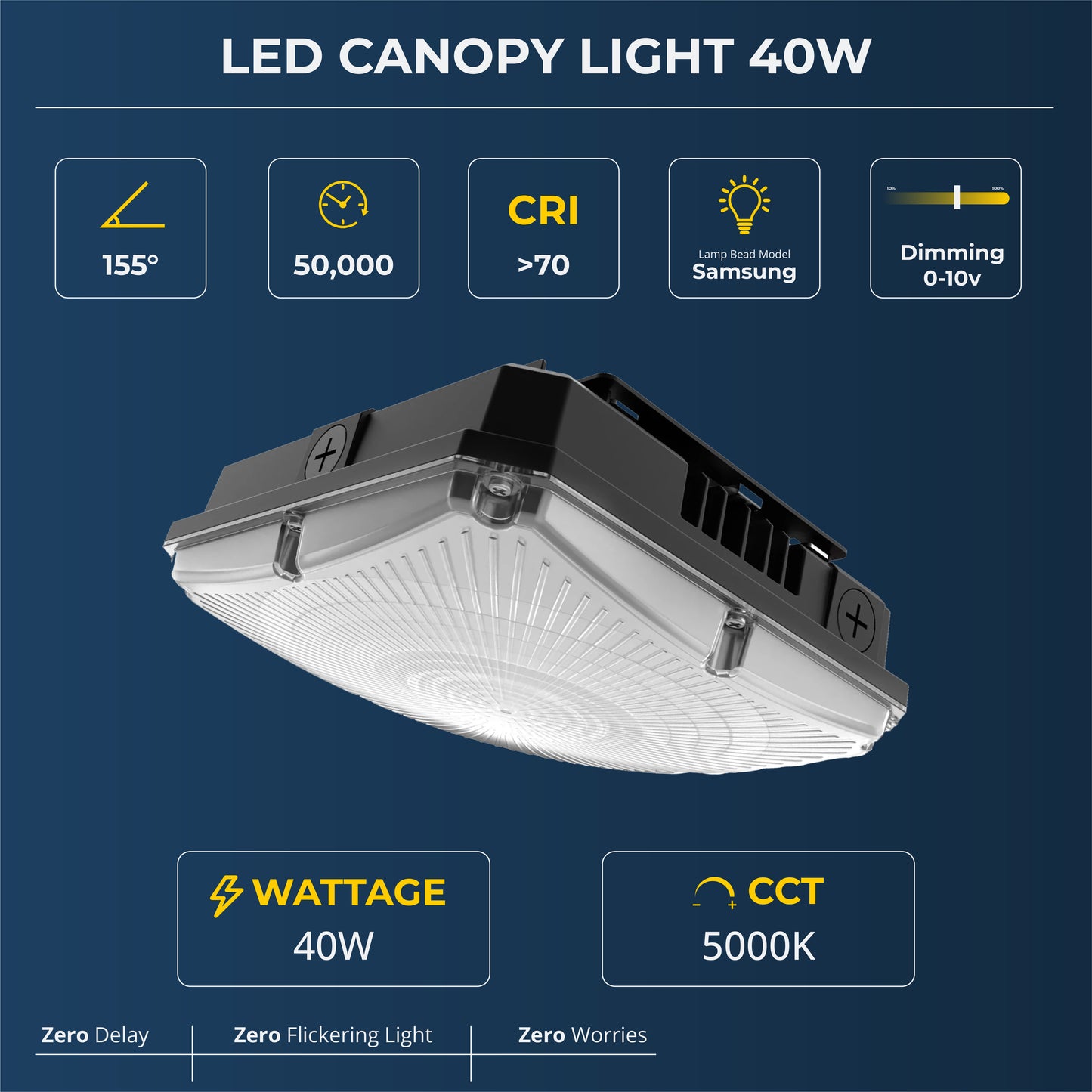 LED Canopy Light, 40W, CCT- 5000K, UL & DLC Listed