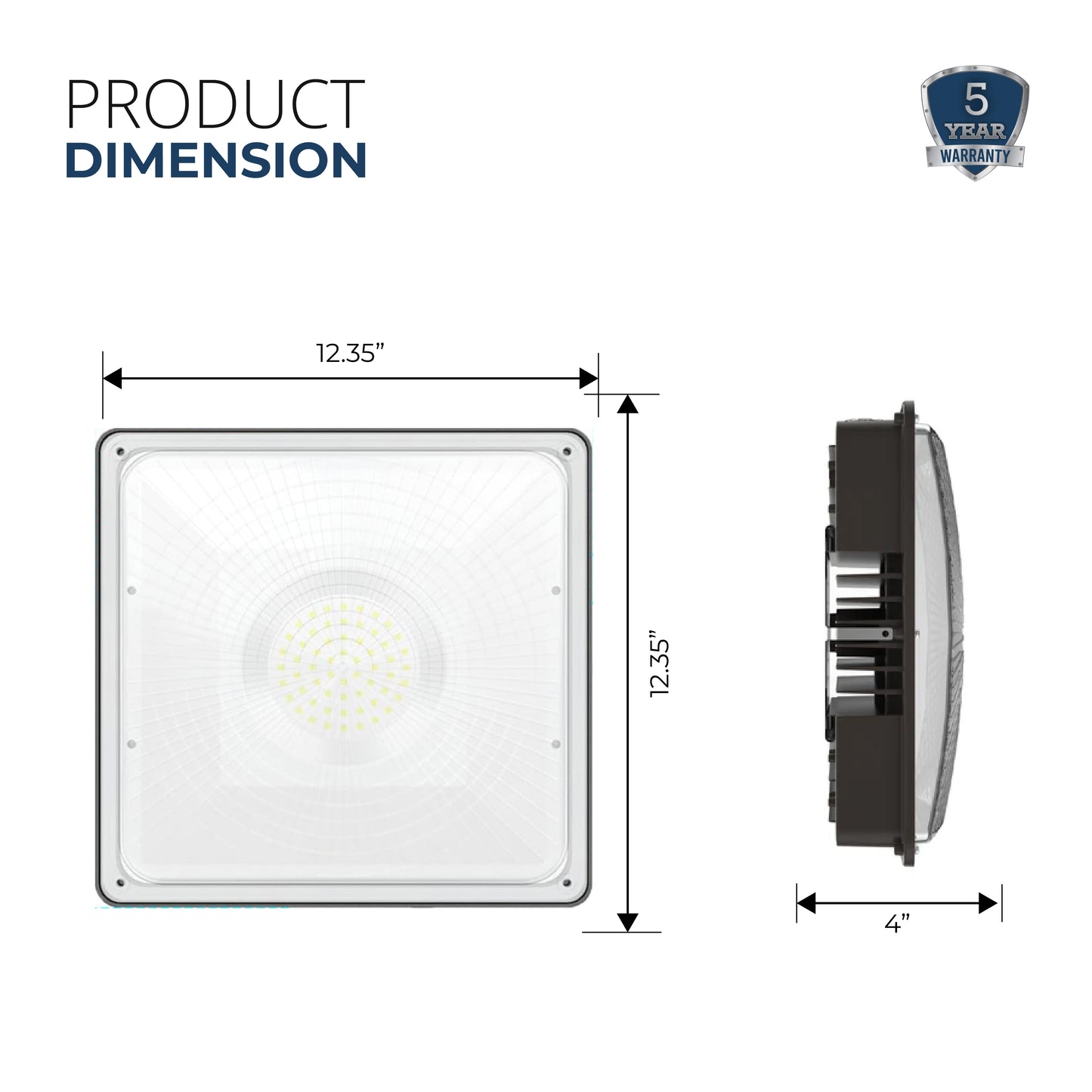 LED Canopy Light, 80W/100W/120W Selectable, 3CCT, UL & DLC Listed