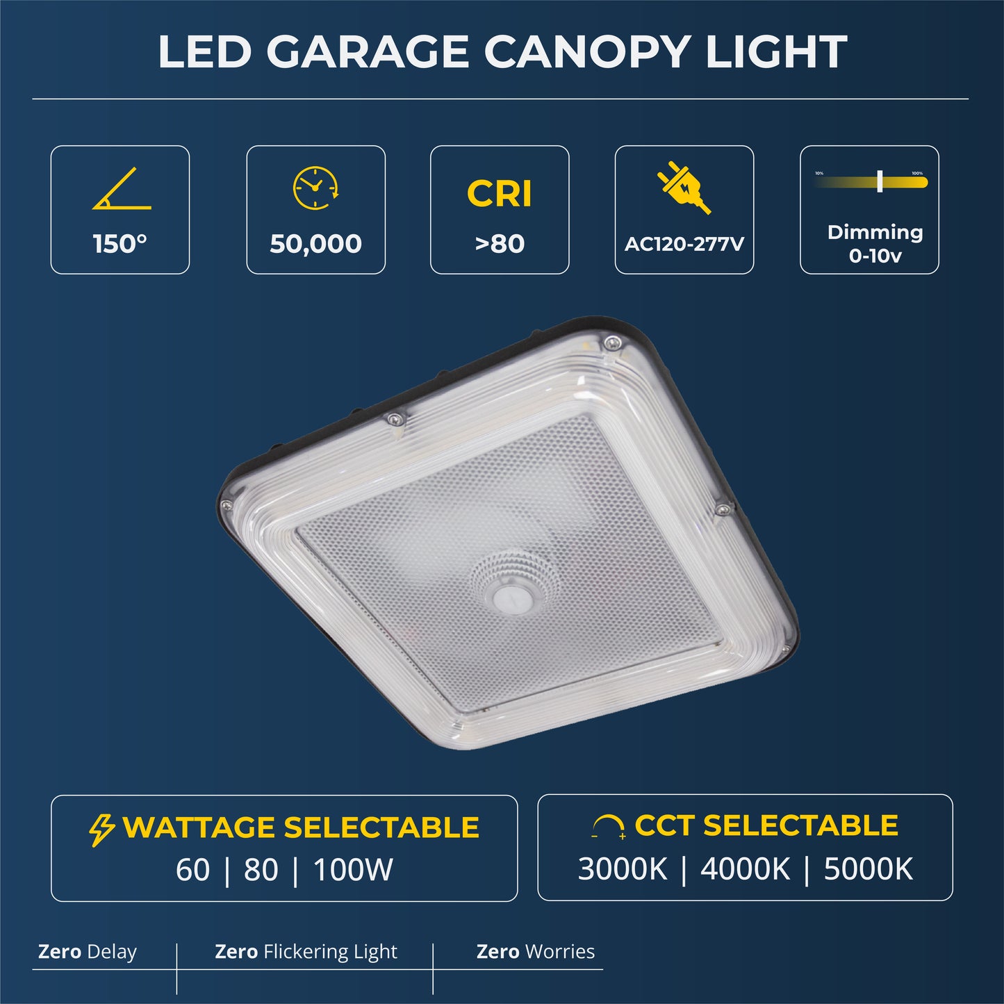 LED Garage Canopy Light, 60W, 80W, 100W , CCT- 3000K, 4000K, 5000K, UL & DLC Listed