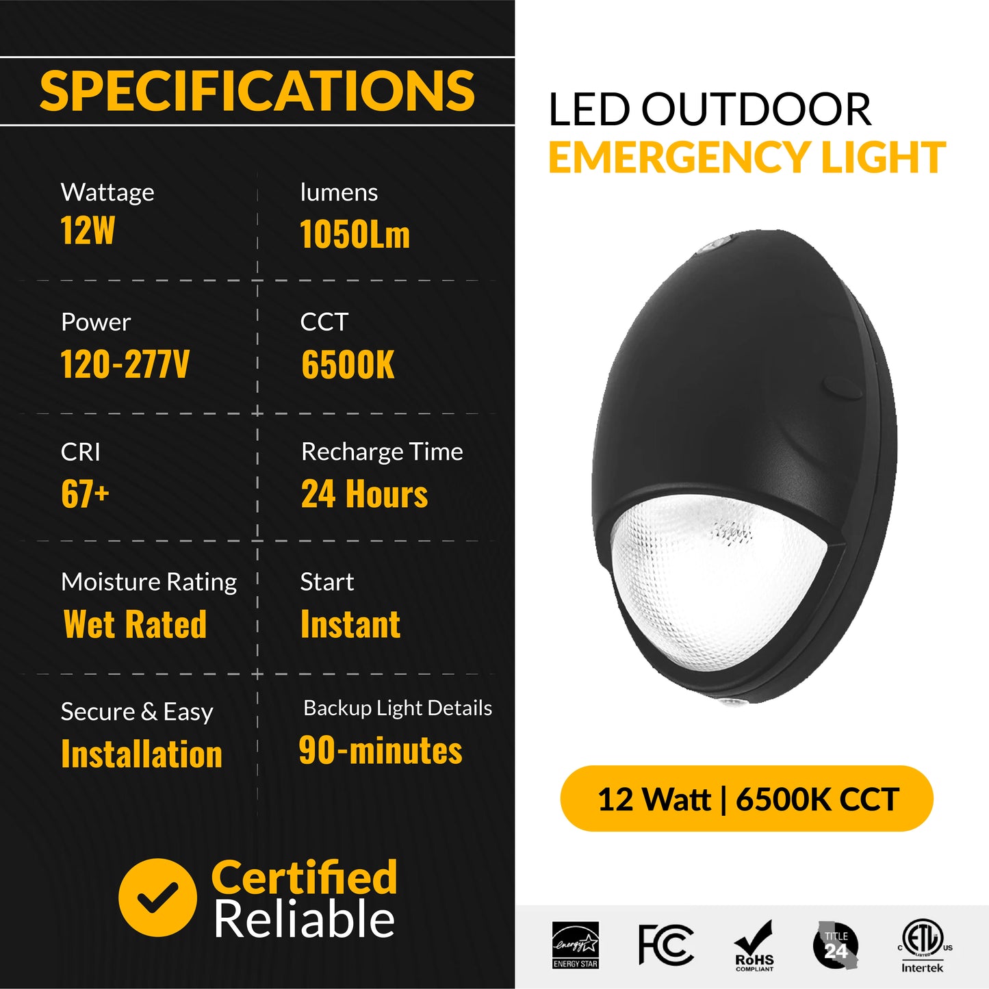 LED Outdoor Emergency Light, Dusk To Dawn, 12W, 1000 Lumens