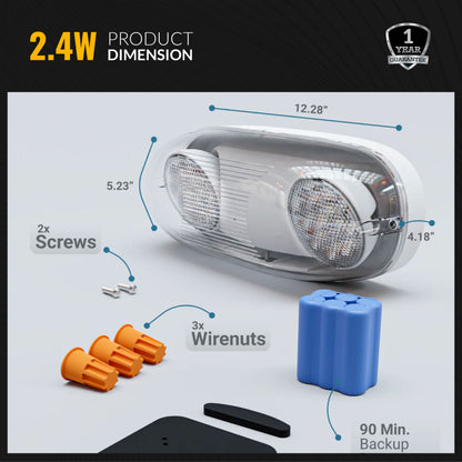 LED 2-Head Outdoor Emergency Light, 2.4W, 6500K CCT, 400 Lumens