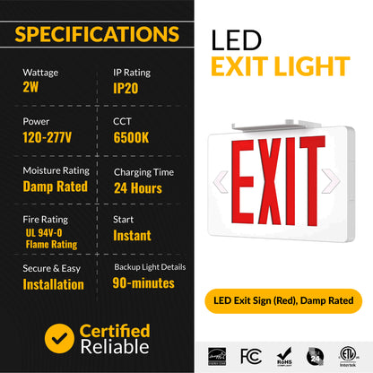 LED Exit Sign (Red), Damp Rated