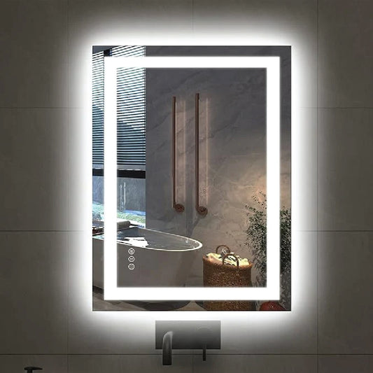 24"x32" Rectangular Shaped Luxora Black LED Bathroom Mirror with Front & Backlit, Dual LED Strips, Anti-Fog, Dimmable, 3 Colors Options, UL Listed (Horizontal/Vertical)