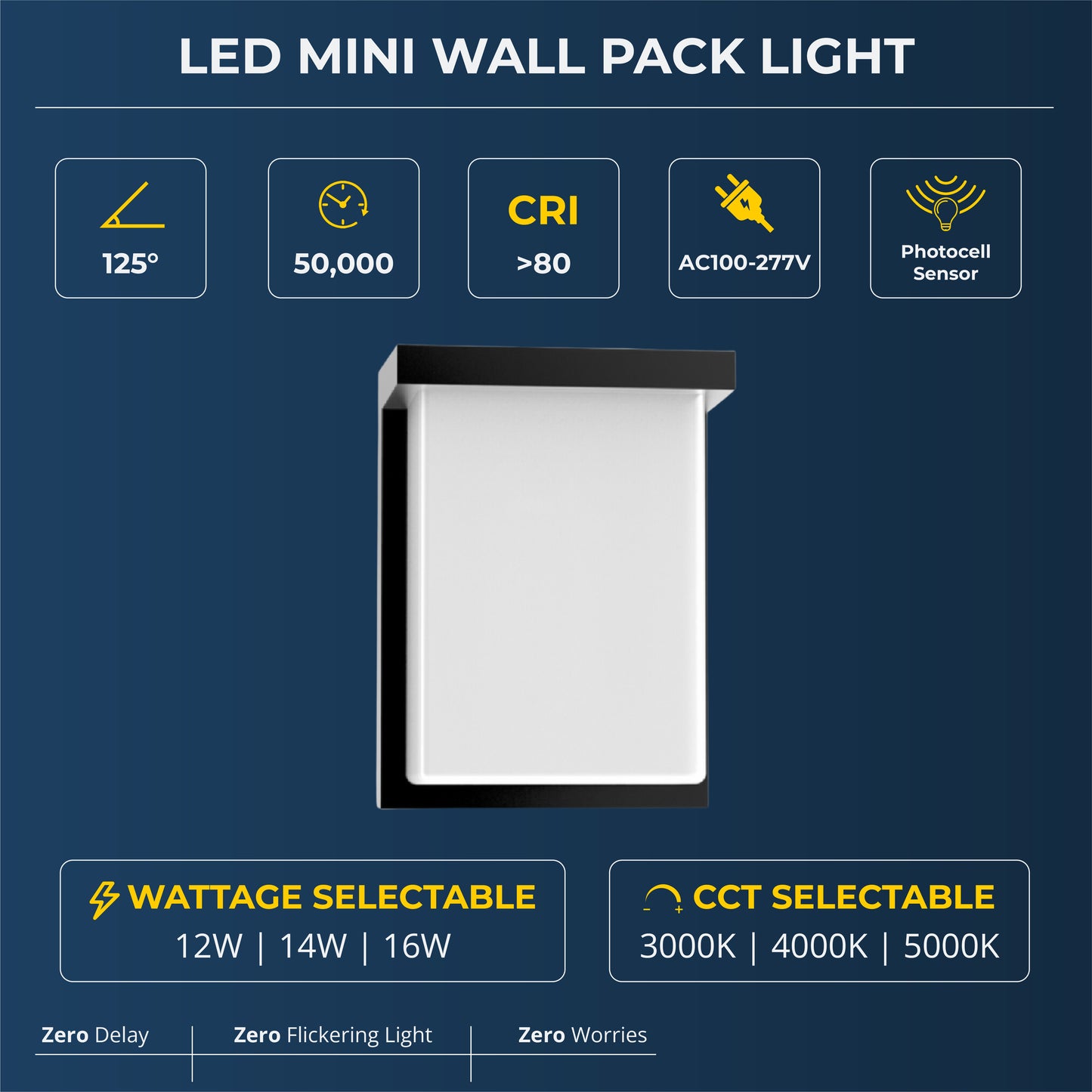 LED Outdoor Wall Sconce, 12W/14W/16W Selectable, 3000K/4000K/5000K, Black Finish