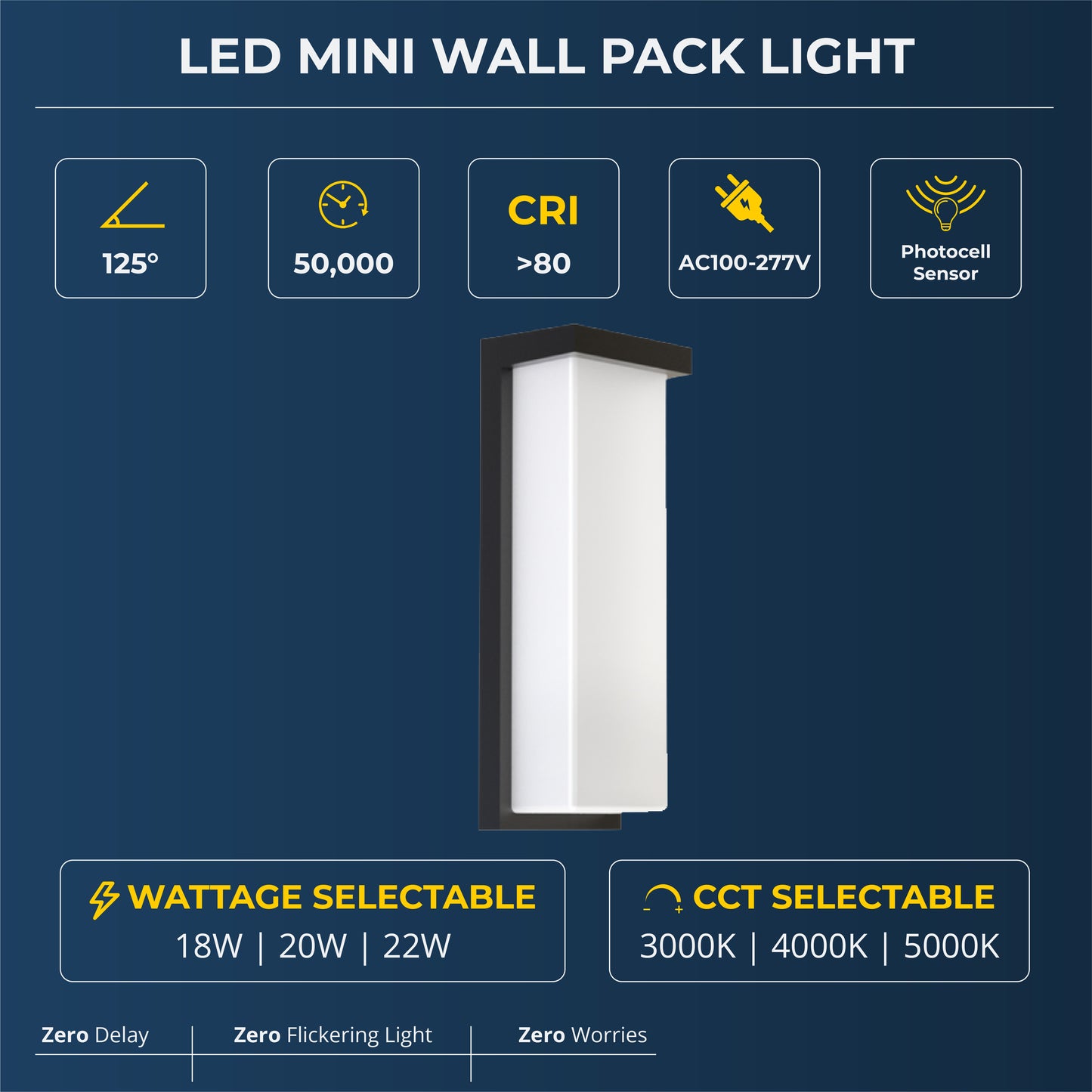 LED Outdoor Wall Sconce, 18W/20W/22W Selectable, 3000K/4000K/5000K, Black Finish