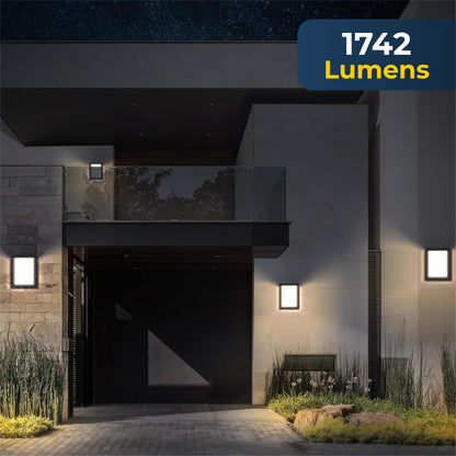 LED Outdoor Wall Sconce, 12W/14W/16W Selectable, 3000K/4000K/5000K, Black Finish