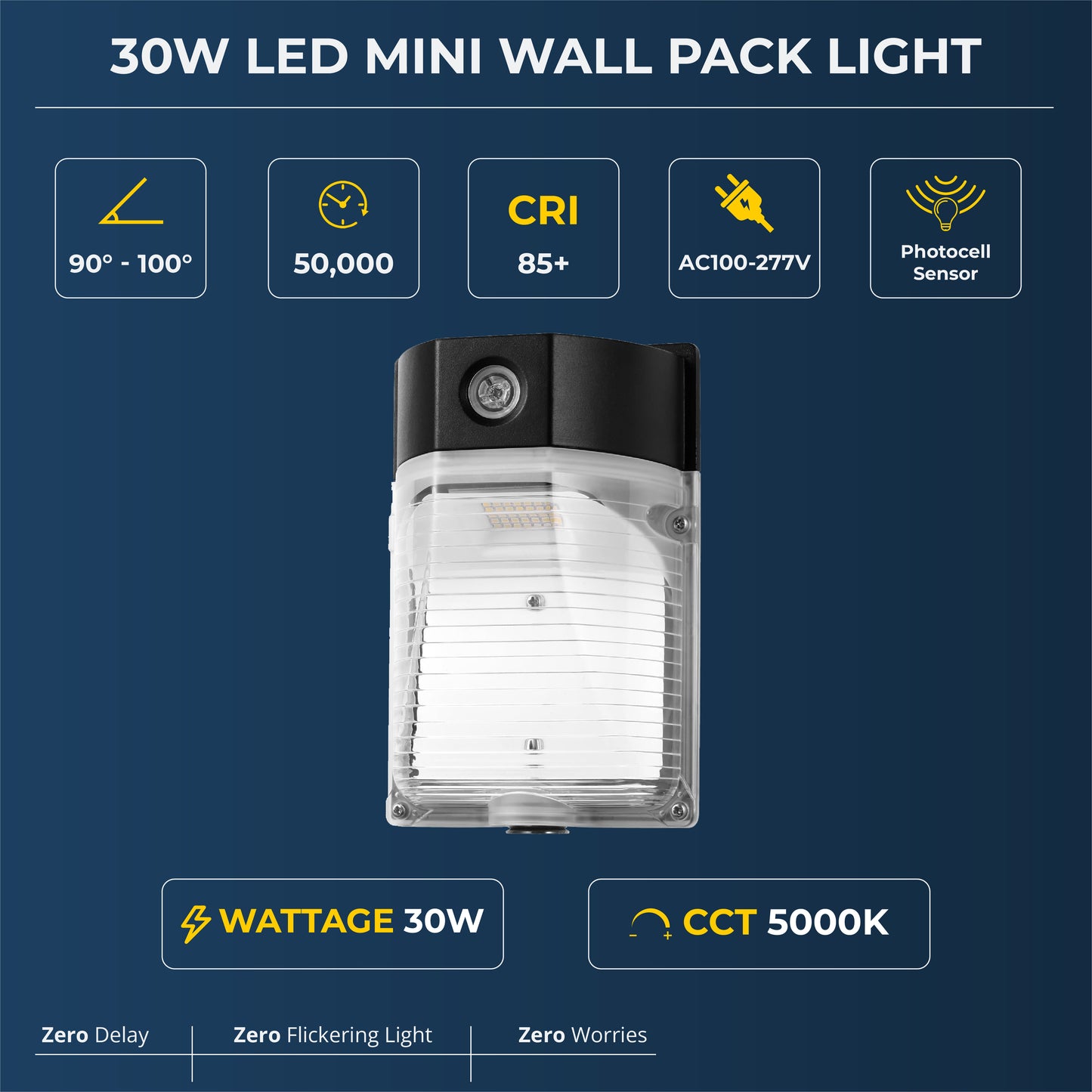 30W LED Wall Pack Light with Photocell, 3450LM 5000K Daylight Dusk to Dawn, Waterproof Security Lighting