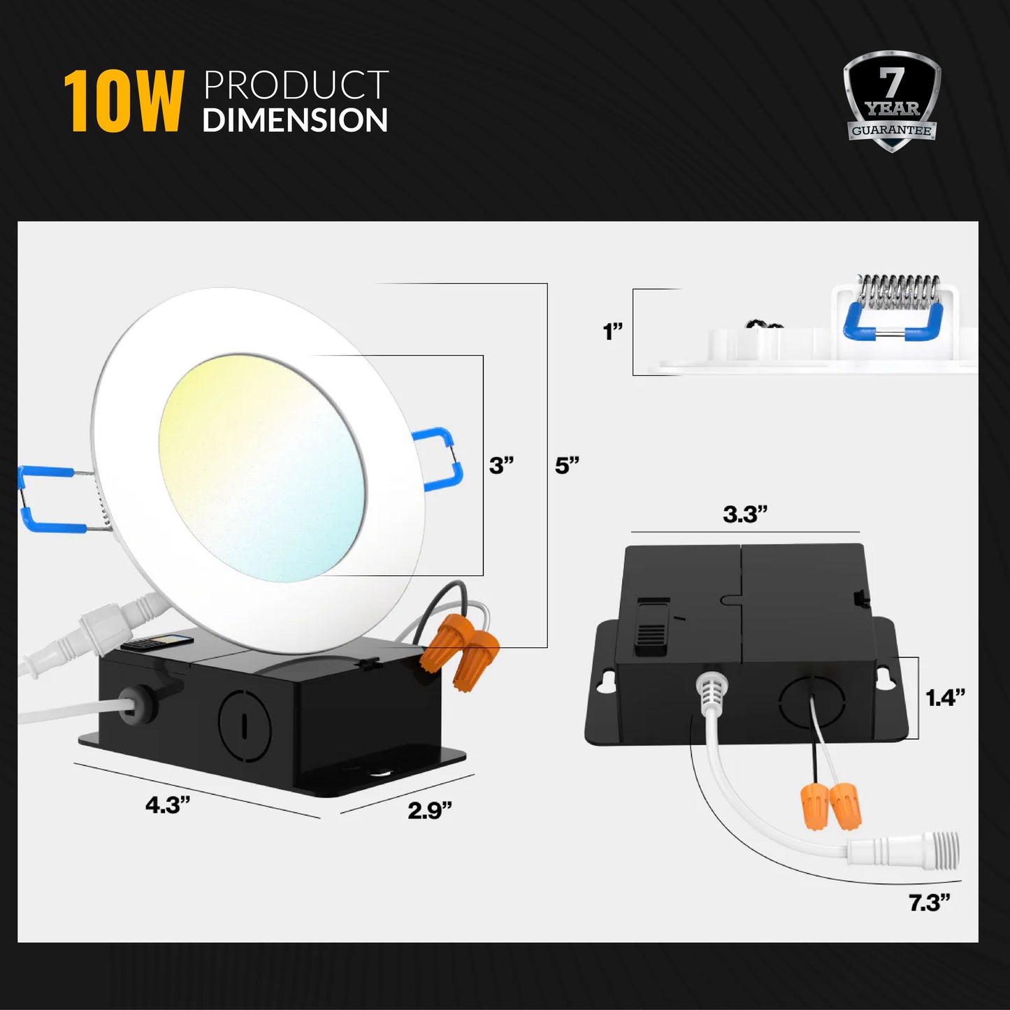 Recessed LED Lighting, 4 Inch, High Lumen Slim, Wafer Thin, Smooth Trim, Selectable CCT, 800 Lumens