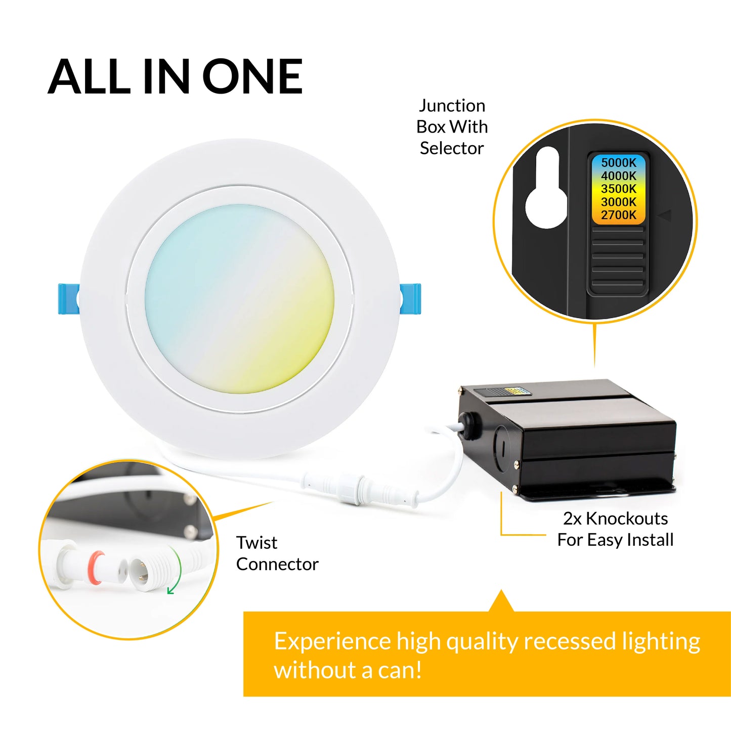 Recessed LED Lighting, 4 Inch, Slim Gimbal, Selectable CCT, 750 Lumens