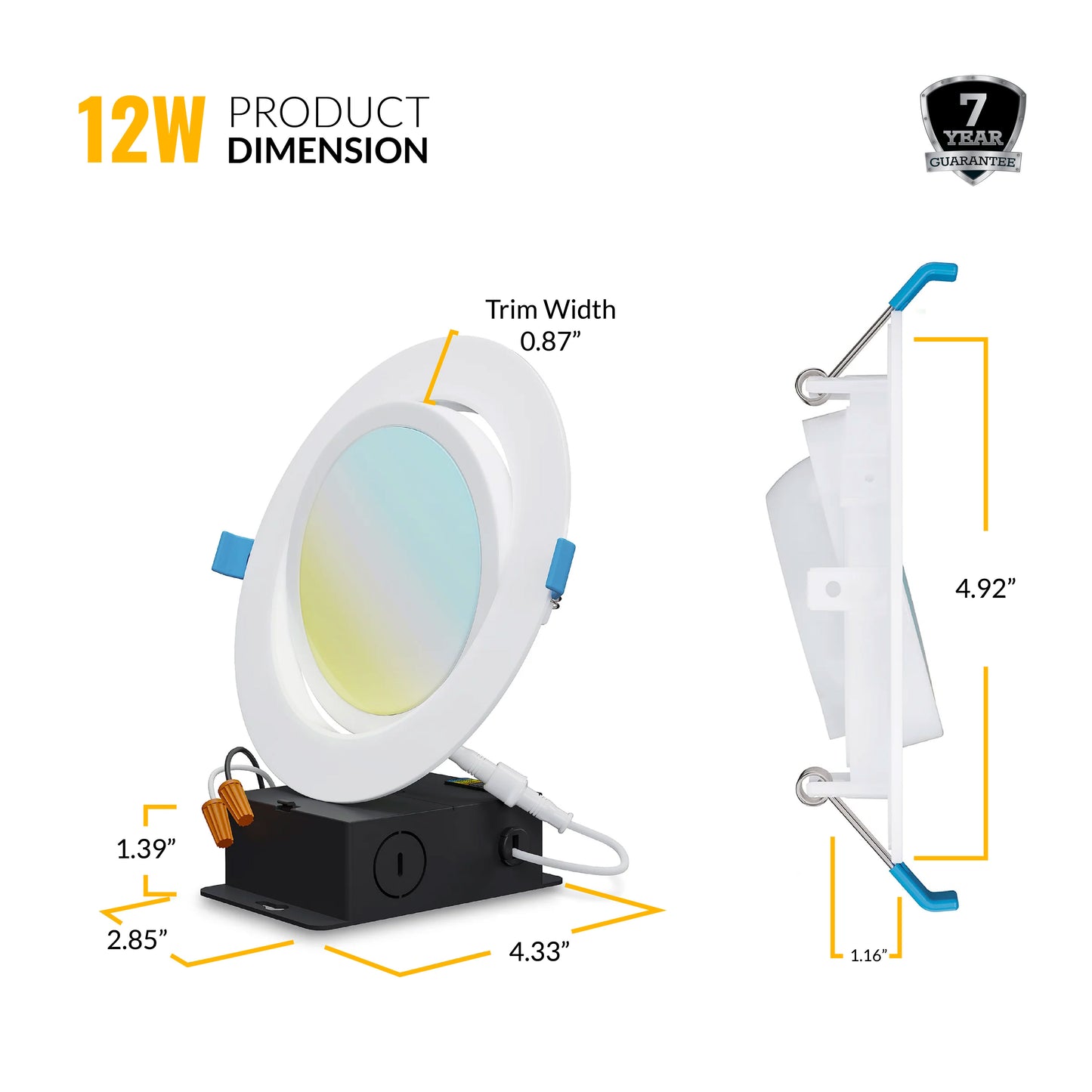 Recessed LED Lighting, 4 Inch, Slim Gimbal, Selectable CCT, 750 Lumens