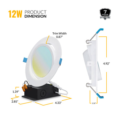 Recessed LED Lighting, 4 Inch, Slim Gimbal, Selectable CCT, 750 Lumens