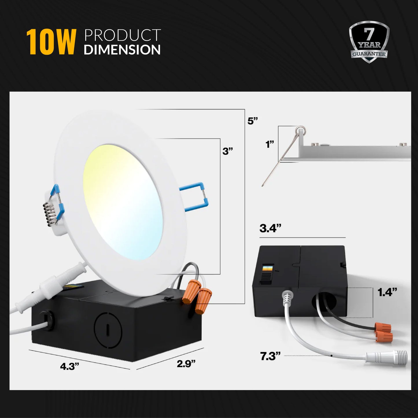 Recessed LED Lighting, 4 Inch, Slim, Selectable CCT, 650 Lumens